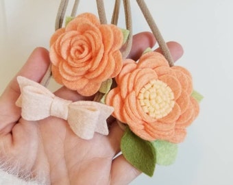 Baby headbands, Peaches, Mini Flowers, hair bows, Floral Baby Headbands, vanaguelite, newborn headband, nylon headband, baby accessories.