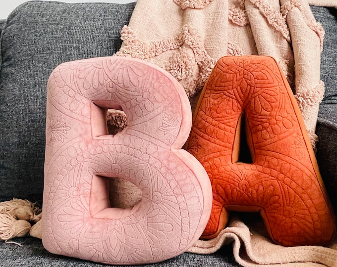 Featured listing image: Velvet Quilted Letters, Custom Letter Pillows, Initial Cushion, Baby Milestone Pillows, Alphabet decor