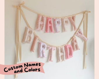 Custom Name Letter Banner, Happy Birthday hanging Banner, Puffy Fabric Letters for Kids Room or Nursery Decor, Handmade in USA
