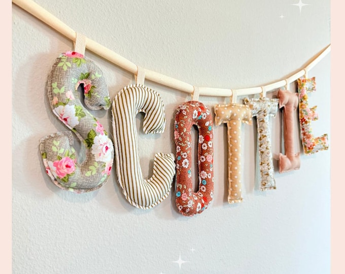 Featured listing image: Custom Puffy Fabric Letter Name Banner, Birthday Nursery Wall Decor, USA Made