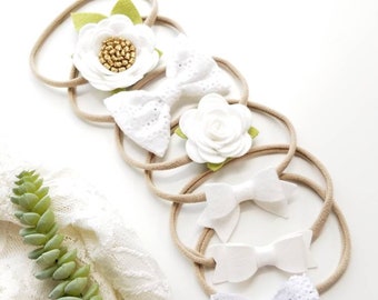 White Baby Bow Variety Pack - Baby girl White Headbands set - Effortless Elegance for Your Little One