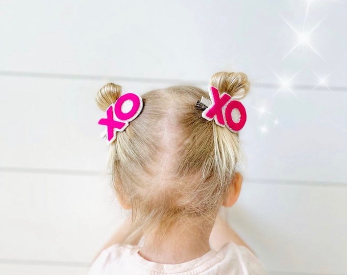 Featured listing image: Valentine's day hair clips, Pigtails Xo Xo hair barrettes for girls, Set of 2, This is Love