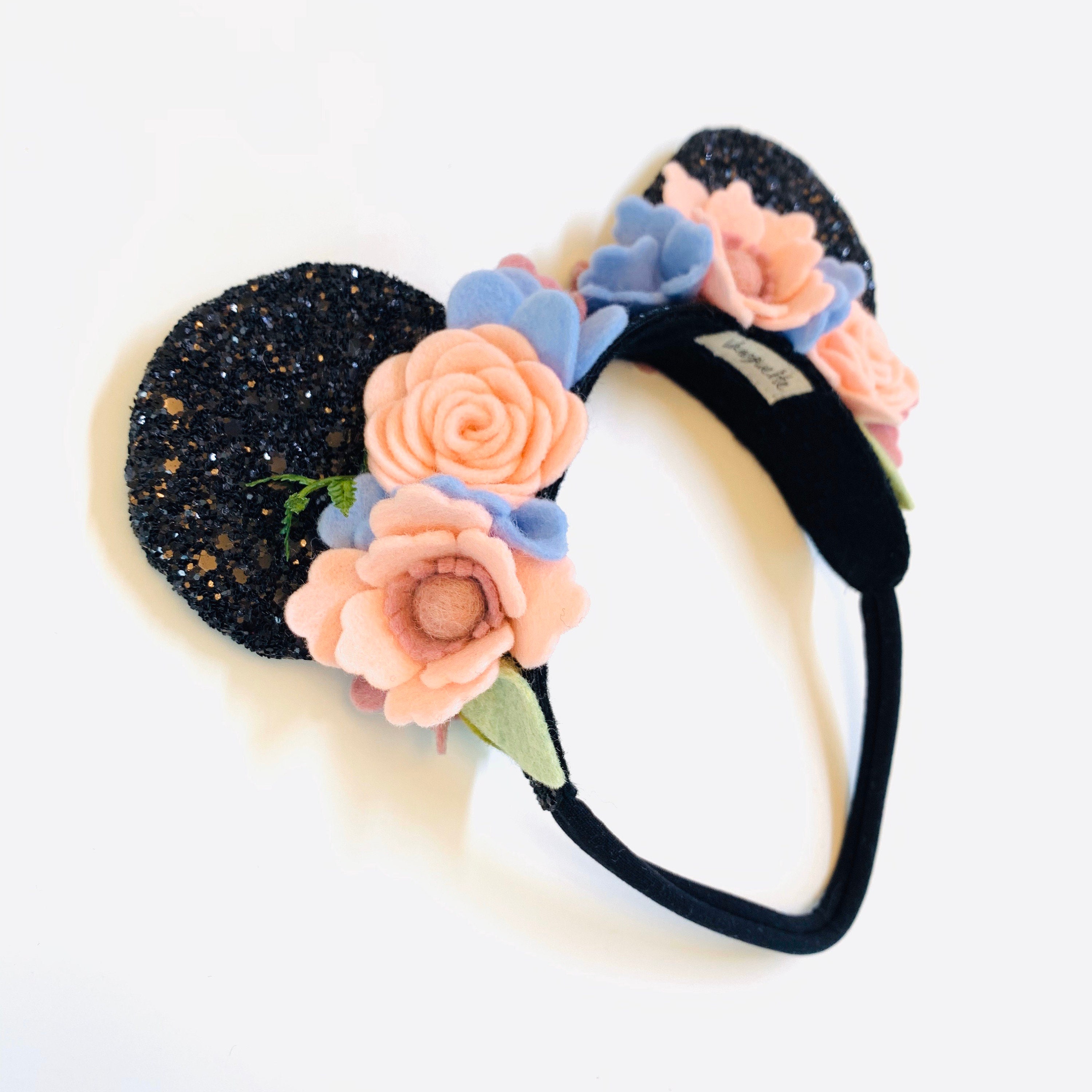 Mouse Ears, Floral Mouse Ears, Soft Base, baby headbands, black ears