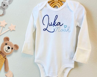 Custom Baby Bodysuit Organic Cotton Personalized Hand-embroidered long-sleeves, Baby Gift, Baby Name Announcement, Going Home Baby Outfit