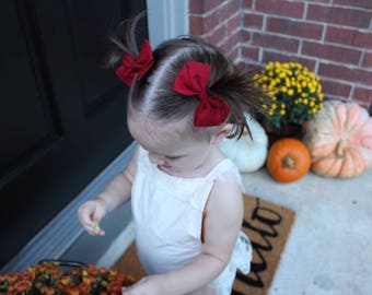 Red Bows, Pigtail Set of 2, Handmade Hair Clips, baby bows