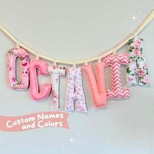 Custom Name Banner with Puffy Fabric Letters, Birthday decor, Personalized Name Wall Hanging, Kids&#39; Room & Nursery Décor, Made in the USA
