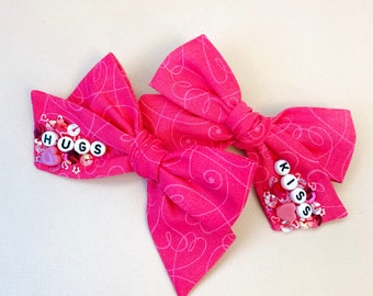 XOXO Bows, Valentine's Bows, Pigtail set of 2, Vanaguelite, hair accessories