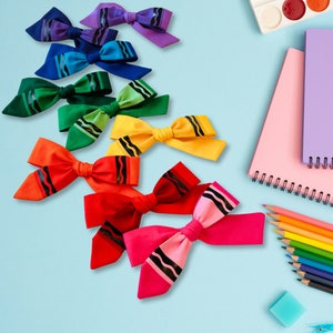 Crayon Hair Bow Back to School Hair Clips Schoolgirl Bows kindergarten Hair Accessories, pigtails set or individual