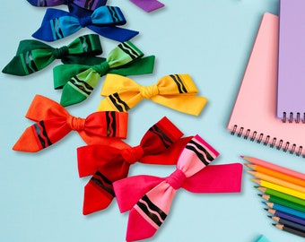 Crayon Hair Bow Back to School Hair Clips Schoolgirl Bows kindergarten Hair Accessories, pigtails set or individual
