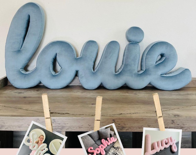 Featured listing image: Personalized Nursery Name Sign | Oversized Velvet Name Pillow | Custom Baby Name Wall Decor