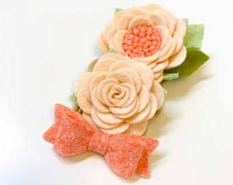 Coral and Blush Mini Floral set, nylon headbands, baby accessories, floral headbands, vanaguelite, baby girl, baby bows, newborn headband.