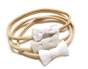Newborn bows, Neutral colors tiny bows, Itty Bitty Bows, baby girl headbands