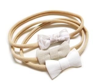 Newborn bows, Neutral colors tiny bows, Itty Bitty Bows, baby girl headbands