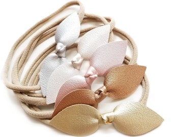 Baby Headbands with Adorable Knot Bows | Soft Nylon Bands |  Vegan Leather Pearly Bows for Infants