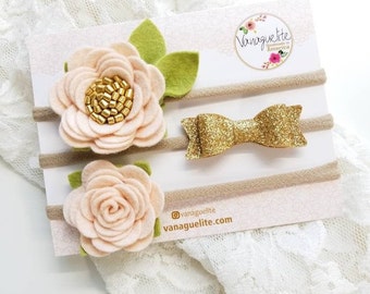 Floral headbands blush and gold