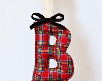 Christmas Letter Ornament, Initial Stocking Tag & Gift Topper, Custom Puffy Fabric Ornament Letter
