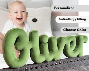 Personalized Baby Name Pillow – Custom Velvet Letter Cushion – Nursery Decor – Baby Shower Gift – Kids Room Name Sign