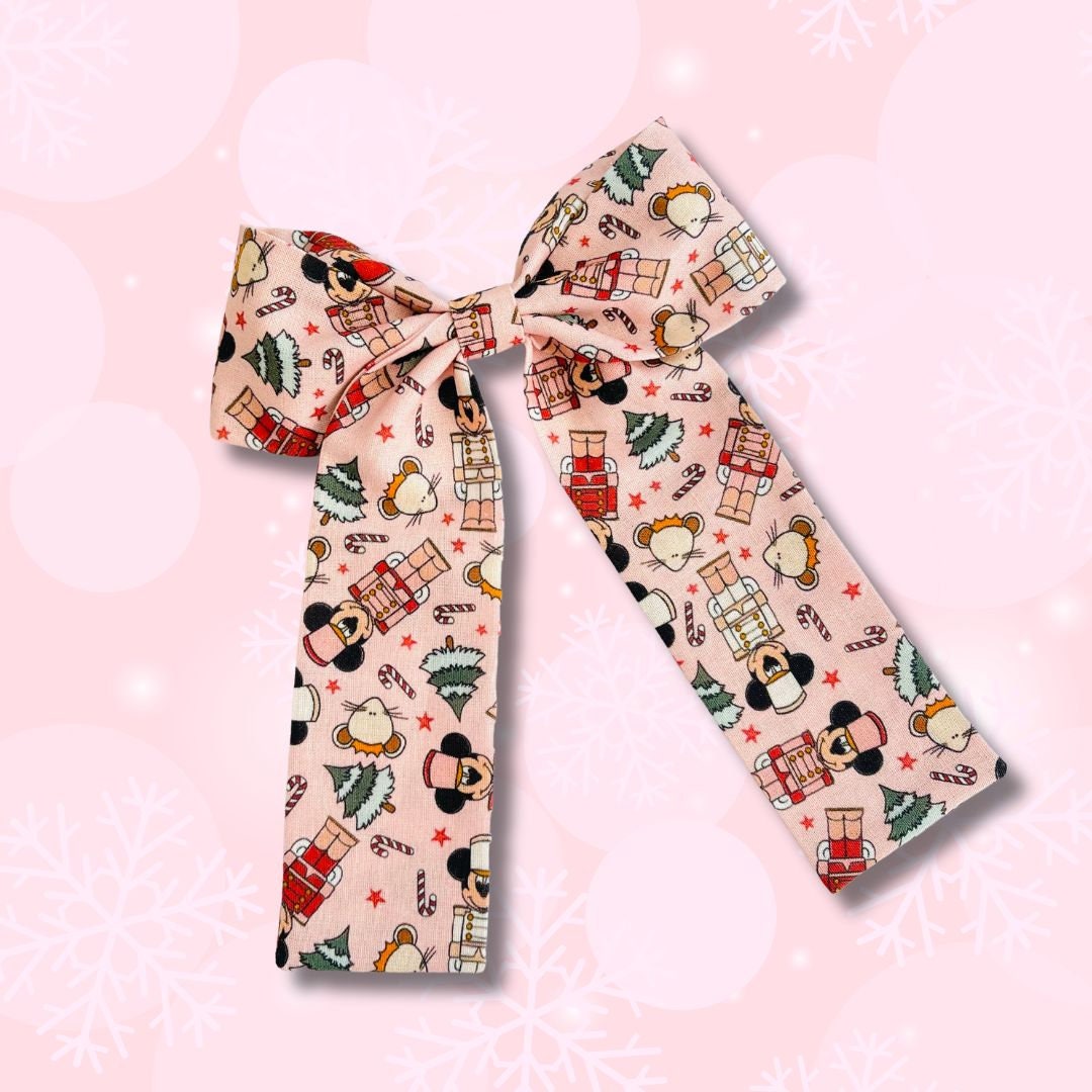Christmas Mickey Nutcracker Hair Bow Pink Christmas Nylon Etsy