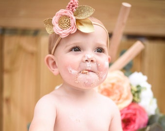 Floral headband, firsth birthday headband, felt flower bow, Toddler hair accessories