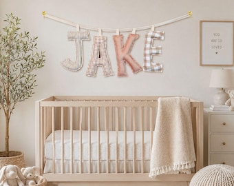 Fabric Letter Name Banner, Personalized Baby Boy garland, Birthday Nursery Wall Decor, USA Made