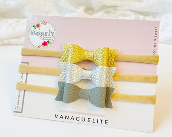 Baby Girl Hair Bows Headbands or Toddler Hair clips, Set of 3 Vegan Leather Mini Bows, Made in USA