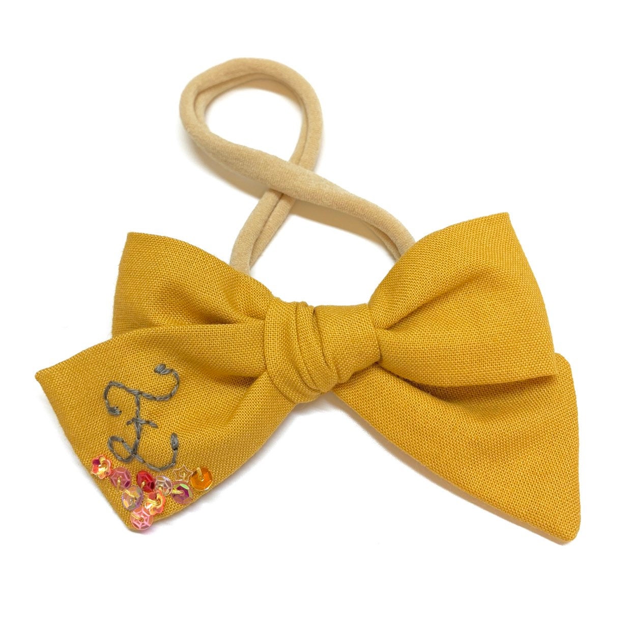 Personalized Baby Bow, embrodered letter, nylon headband or alligator clip, custom Initial