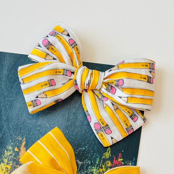 Pencils Hair Bows, Schoolgirl hairbows, Back to School hair Bows for toddlers and Girls, Clips or headbands