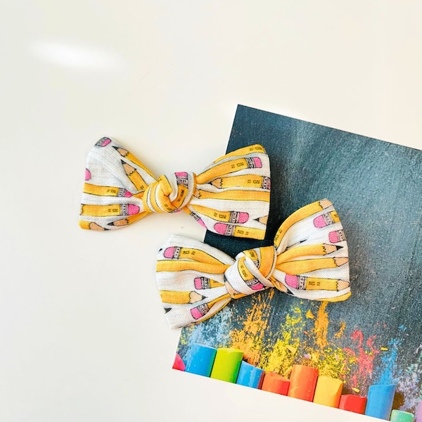 School Hair Bows, Box of Pencils Pigtails Set, Back to School hair Bows for toddlers and Girls