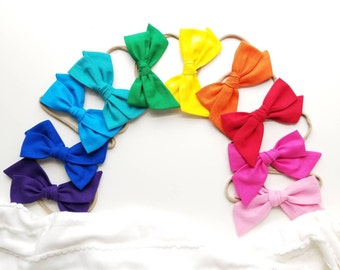 Baby Bows, Rainbow baby girl headbands, hair accessories, toddler girls baby headbands or hair clips, Hot colors, 4 inches Vanaguelite