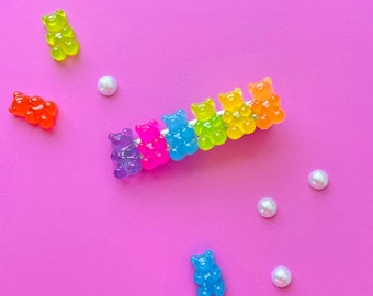 Rainbow Gummy Bears Resin Hair Clips, Toddlers and girls Rainbow hair Barrettes, Hair Accessories handmade in USA