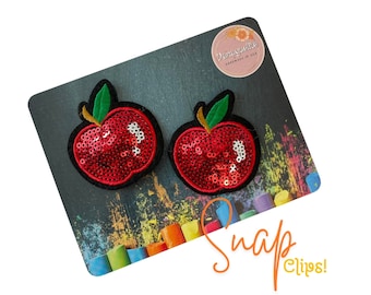 Hair Clips for School Girls Apple Shaped Snap Clips Back to School Bow Clips for Kids