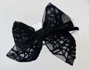 Halloween hair Bow Spiderweb Black Tulle Bow, Halloween Tulle Bow For Girls, Spooky Season Bows