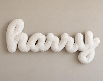 Personalized Boucle Name Pillow - Nursery Decor, Custom Wall Hanging