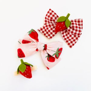 Strawberry Hair Bows, Berry sweet birthday, Wool Felt strawberries hair clips or headbands, toddler clips, baby girl hair bows