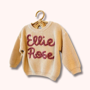Personalized baby name sweaters Custom Sweater Hand Embroidered Name for babies and kids, Personalized Sweater, 100% Cotton made in USA