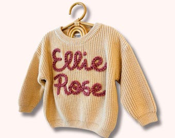 Personalized baby name sweaters Custom Sweater Hand Embroidered Name for babies and kids, Personalized Sweater, 100% Cotton made in USA