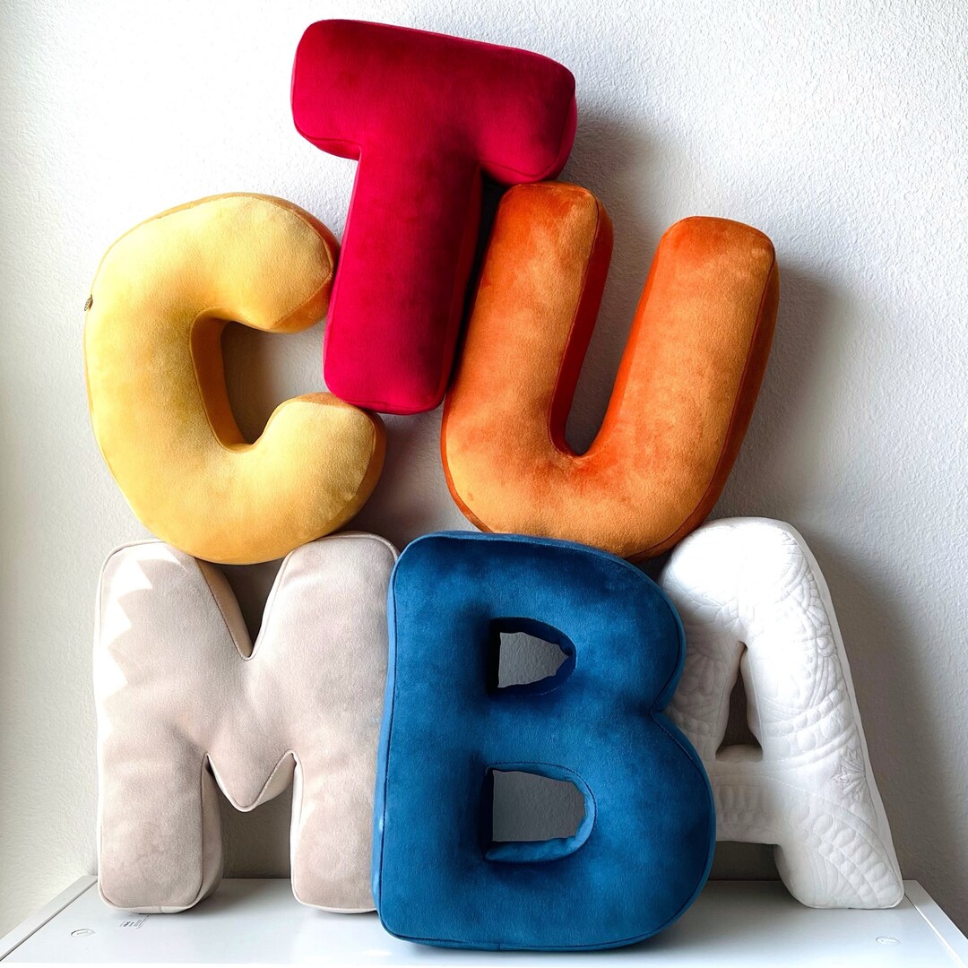 Velvet Letters, Custom Alphabet Letter Pillows, Initial Cushion, Solid ...