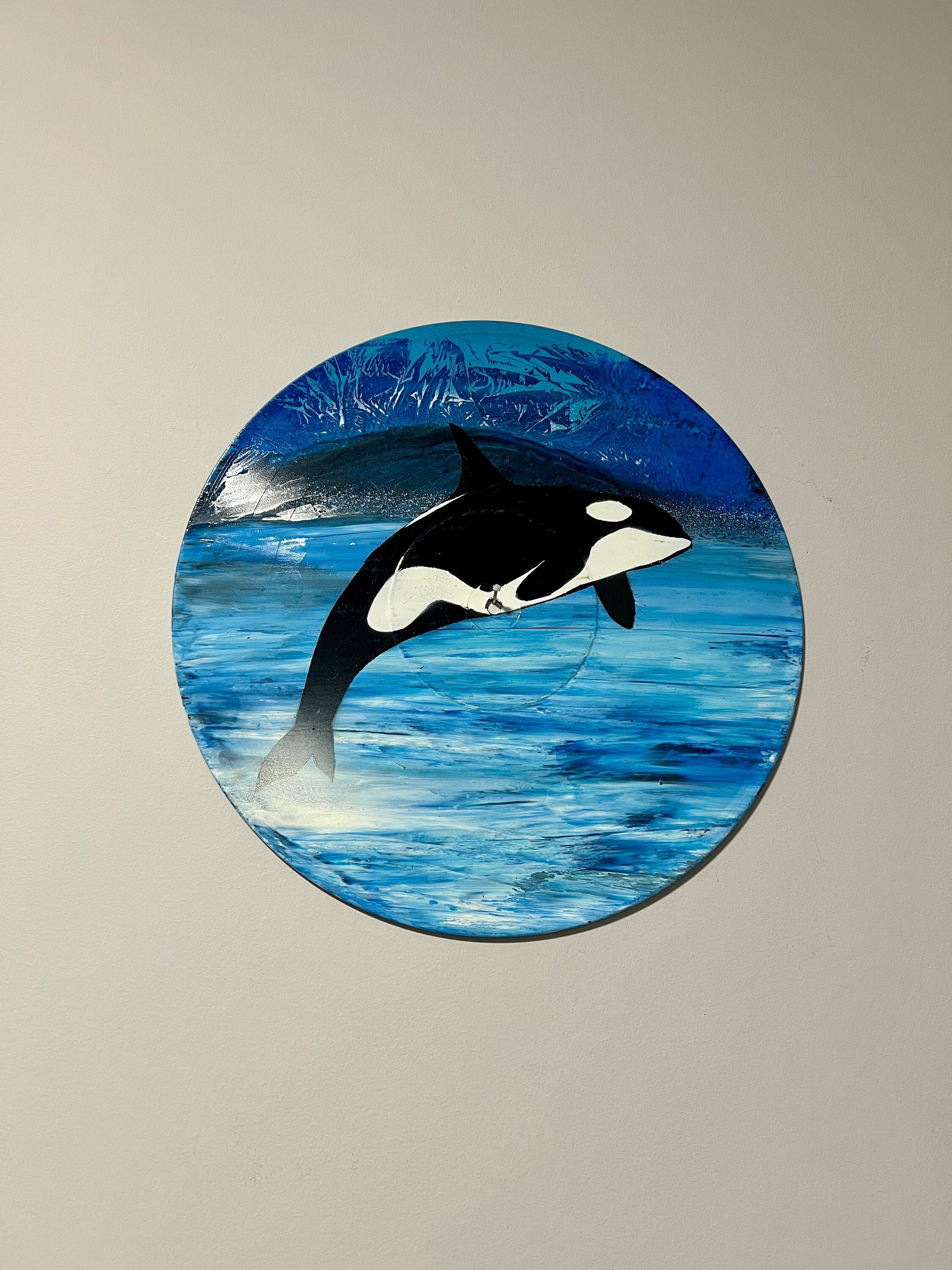 Stunning Orca Whale Spray Painted Vinyl Record With Ocean and