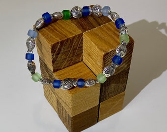 Sterling Silver Fish with Michigan beach glass bead spacers  Bracelet