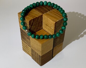 Natural Malichite Stone 6mm  Bracelet with Sterling Silver Accent