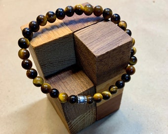 6mm Tiger Eye bead bracelet with Sterling Silver Accent bead