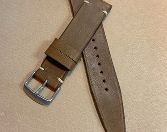 Hand Stitched Light Brown Vintage Calf Leather Strap 22mm wide