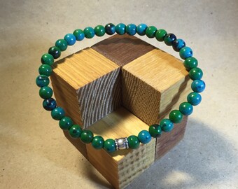 Natural Phoenix Lapis Lazuli Stone 6mm  Bracelet with Sterling Silver Accent