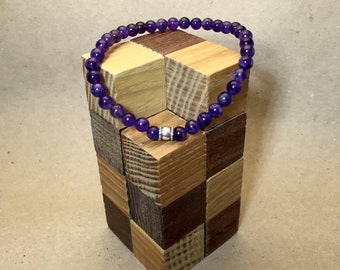 Natural Purple Amethyst  6mm Bracelet with Sterling Silver Accent