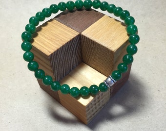Natural Highly Polished Apple Green Jade 6mm Bracelet with Sterling Silver Accent