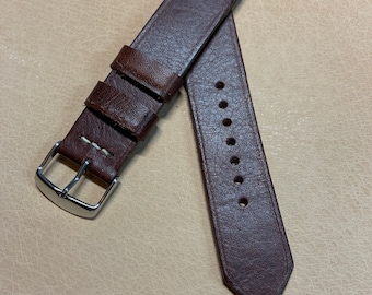 Hand Stitched DarkBurgandy/Brown Calf Leather Strap 22mm wide
