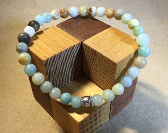 Natural Multi-colored Amazonite 6mm  Bracelet with Sterling Silver Accent
