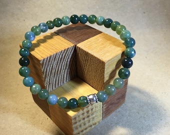 Natural Translucent 6mm Aquatic Agate Bead Bracelet with Sterling Silver Accent