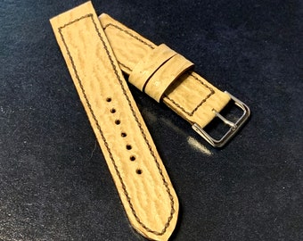 Hand Stitched Tan/DrkBrown Shark Skin Leather Strap 22mm wide