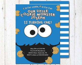 Cookie Monster First Birthday Invitation, Cookie Monster Invtiation, Cookie Monster Birthday Invite, Printable Invite Cookie Monster